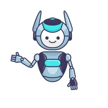 Robot presenting or welcoming gesture vector illustration. Cute robot carto.. Illustrazione stock