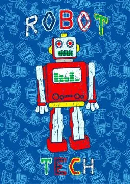 Robot print with a repeat robot background Stock Illustration