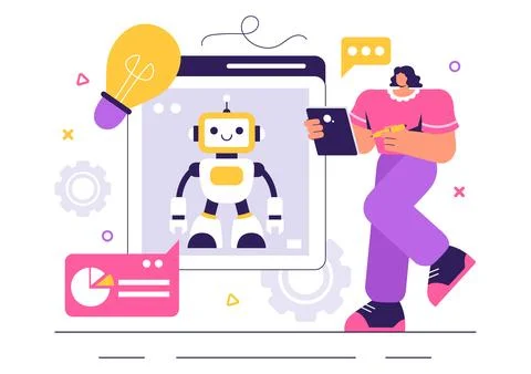 Robot Programming Vector Illustration Featuring an Artificial Intelligence .. 스톡 일러스트