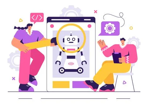 Robot Programming Vector Illustration Featuring an Artificial Intelligence .. Stockillustratie