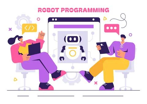 Robot Programming Vector Illustration Featuring an Artificial Intelligence .. 库存插图