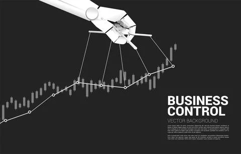 Robot Puppet Master controlling business growing graph. Concept of age of A.i Stock Illustration