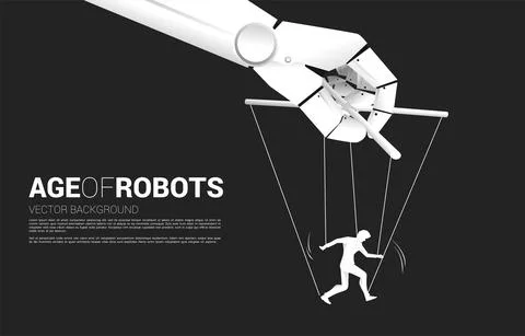 Robot Puppet Master controlling Silhouette of businessman. Concept of age of  Stock Illustration