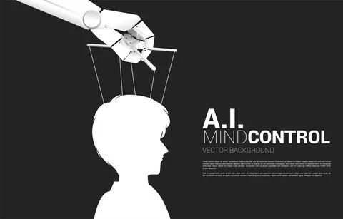 Robot Puppet Master controlling Silhouette of businessman head. Concept of ag Stock Illustration