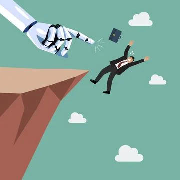 Robot pushing businesman fall into the abyss Stock-Illustration