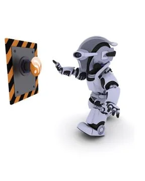 Robot pushing a button Stock Illustration