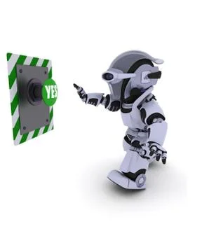 Robot pushing a button Stock Illustration