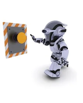 Robot pushing a button Stock Illustration