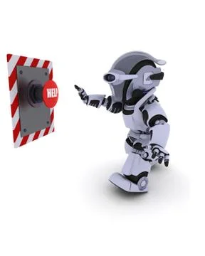 Robot pushing a button Stock Illustration