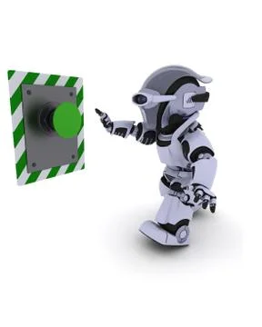 Robot pushing a button Stock Illustration