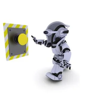 Robot pushing a button Stock Illustration