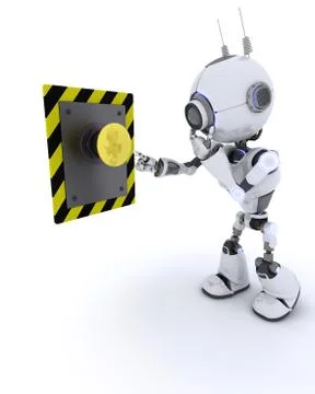 Robot pushing a button Stock Illustration