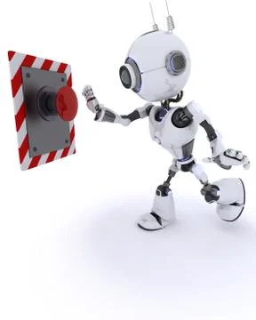Robot pushing a button Stock Illustration