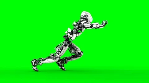 Robot is pushing . Realistic motion and reflections. 4K green screen footage. Stock Footage 82696429