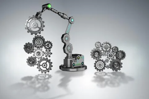 Robot putting cogwheels in connection イラスト素材