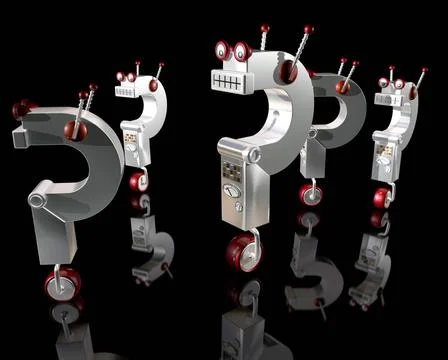 Robot Question Marks Illustration of robot question marks running around C... Stock Photos