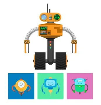 Robot with Radar and Wheels Vector Illustration Stock Illustration