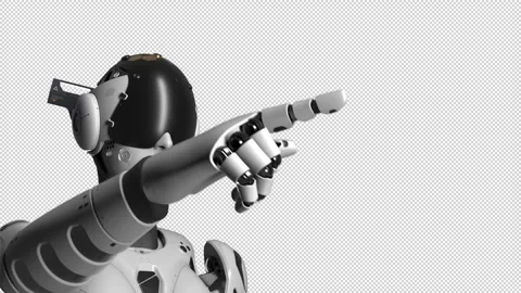 The robot raises its hand, indicating the direction. there is an alpha channe Stock Footage 248495321