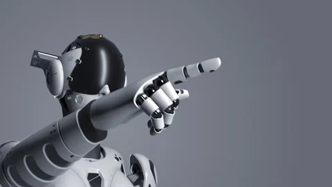 The robot raises its hand indicating the direction Stock Footage 248495472