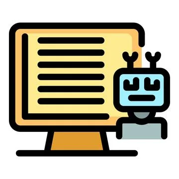 Robot reading data on computer screen, artificial intelligence and machine .. Illustrazione stock