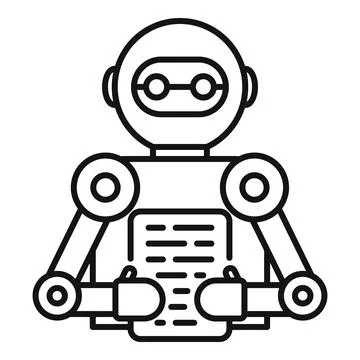 Robot reading electronic document icon, artificial intelligence holding dat.. Stock Illustration