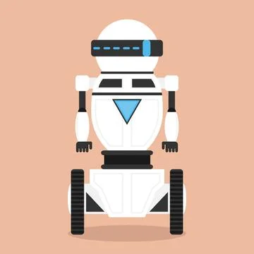 Robot, realistic white robot on wheels. Flat design, vector illustration Illustrazione stock