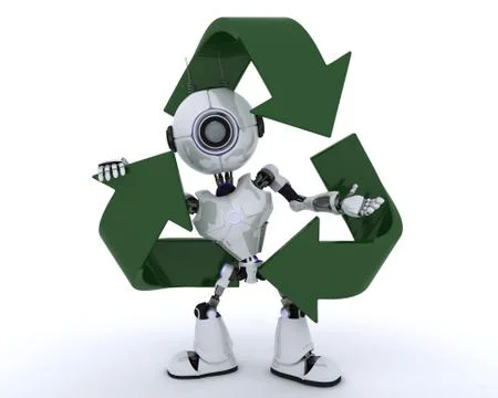 Robot with recycle logo Illustrazione stock