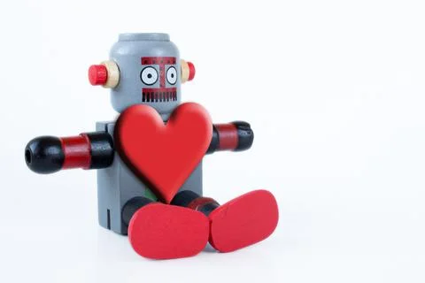 Robot with red heart Foto stock