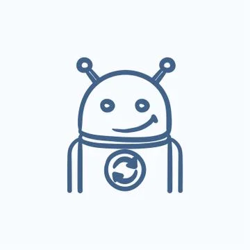 Robot with refresh sign sketch icon Illustrazione stock