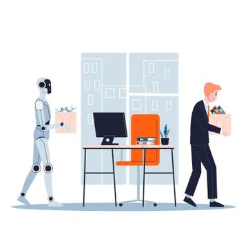 Robot replace the human in office. Idea of artificial intelligence Stock Illustration