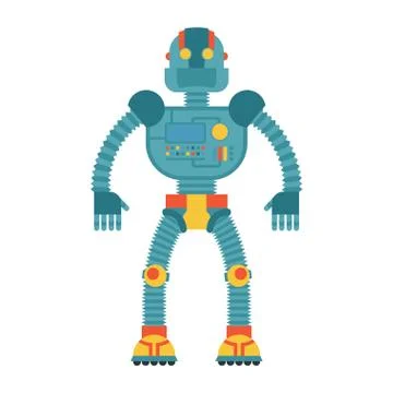 Robot. Retro toy. Cyborg technological machine. Humanoid machine of future. Stock Illustration