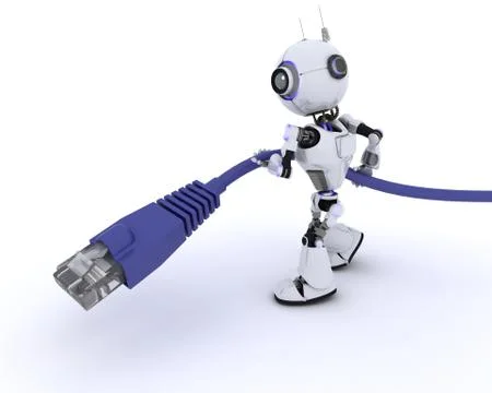 Robot with an RJ45 data cable Stock Illustration