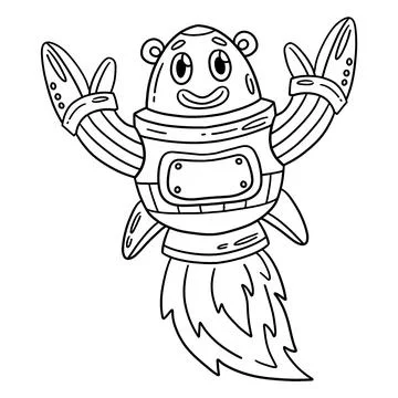 Robot with Rocket Booster Isolated Coloring Page Stock Illustration