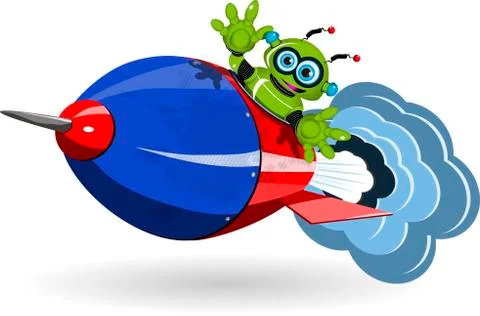 Robot on a Rocket Stock Illustration