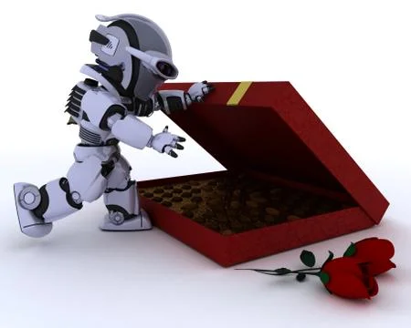 Robot with romantic gift Stock Illustration