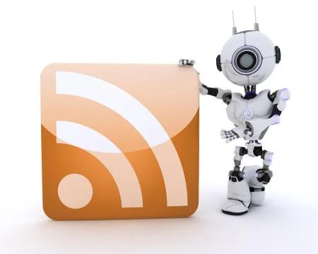 Robot with an RSS symbol Stock-Illustration