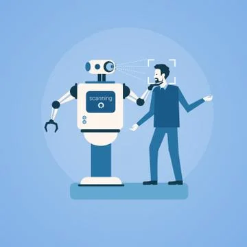 Robot Scanning Man Face Biometric Identification Access Control Technology 스톡 일러스트