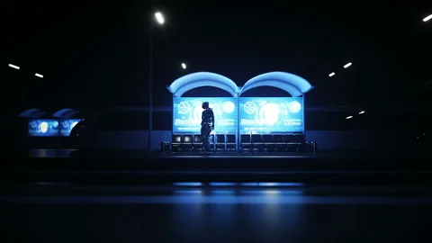 Robot on the Sci Fi railway futuristic station. Future concept. Aerial view Vídeos de archivo 132764522