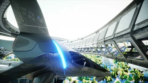 Robot in Sci fi tonnel. Concept of future. Realistic 4K animation. Stockbeeldmateriaal 111009850
