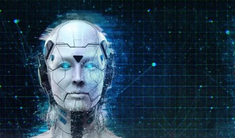 Robot sci-fi woman Cyborg android background -3d render Stock Illustration