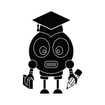 Robot scientist icon, robot student icon black vector Stock Illustration