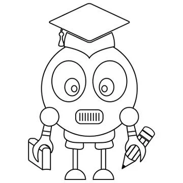 Robot scientist icon, robot student icon black vector Stock Illustration