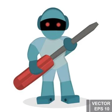 Robot with a screwdriver. Working. Simple flat illustration. For your design. Stockillustratie