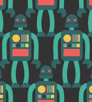 Robot seamless pattern. Retro toy background. Texture Vintage Cyborgh Stock Illustration