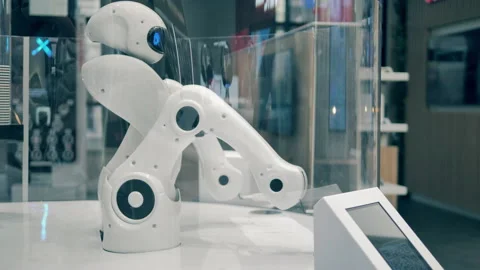 Robot serving man a cup of coffee Video stock 140635899