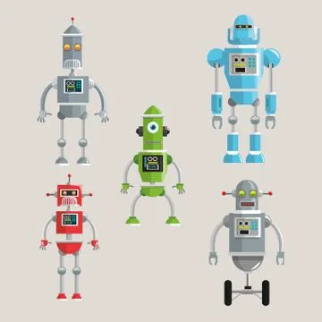 Robot set design. Technology concept. humanoid icon Illustrazione stock