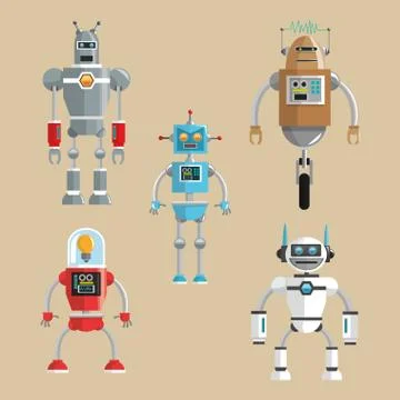 Robot set design. Technology concept. humanoid icon Illustrazione stock