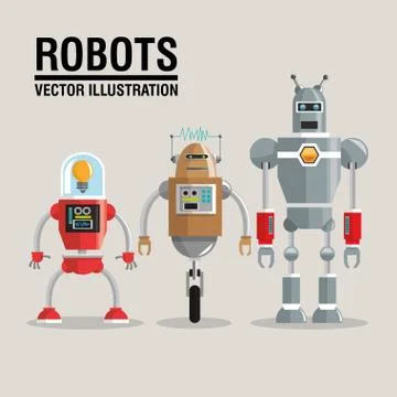 Robot set design. Technology concept. humanoid icon Illustrazione stock