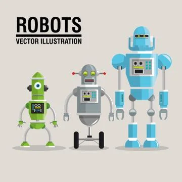 Robot set design. Technology concept. humanoid icon Illustrazione stock