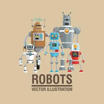 Robot set design. Technology concept. humanoid icon Illustrazione stock